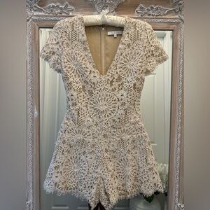 Alexis XS Alexis Alain Lace Romper in Fawn